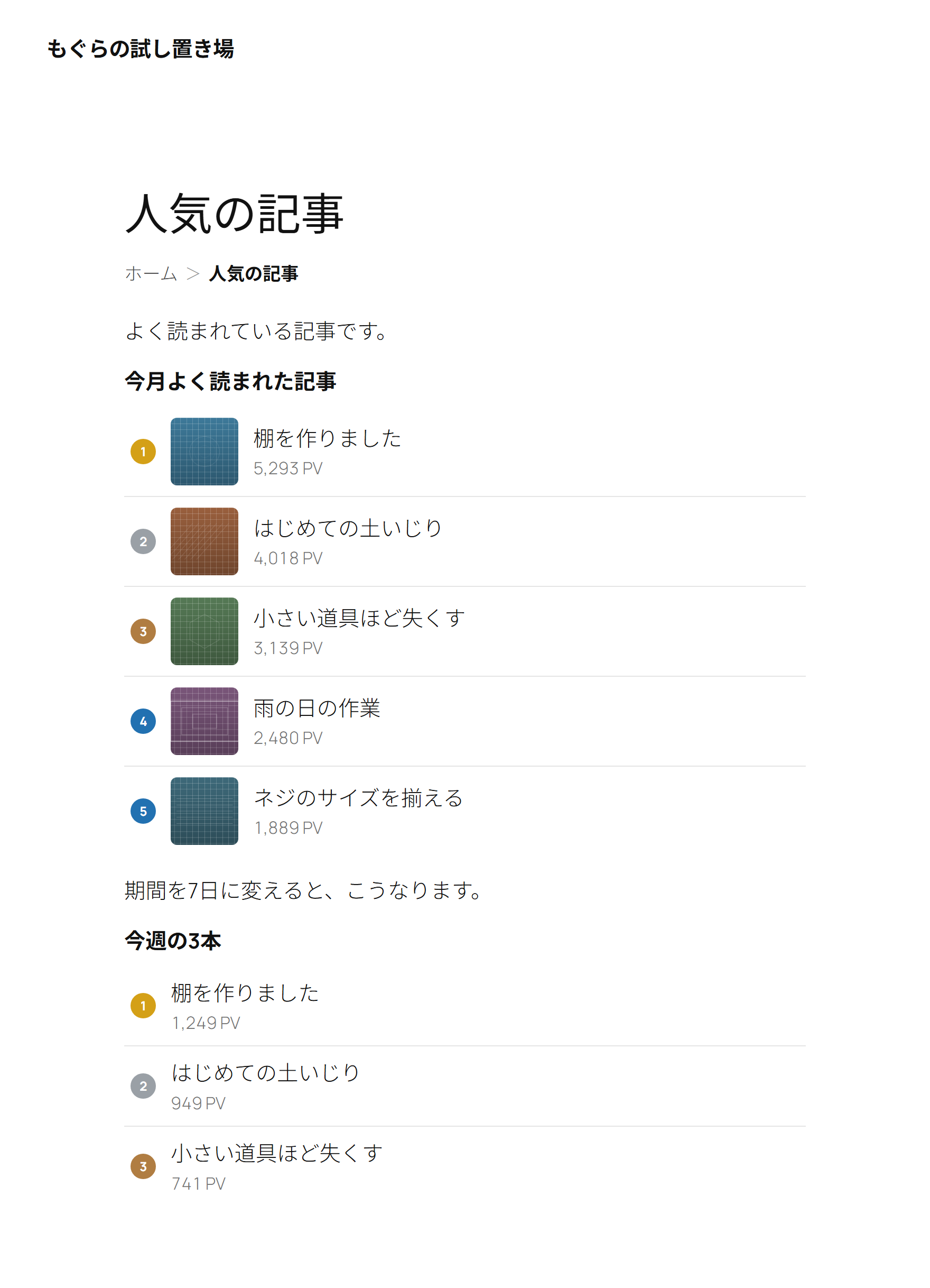 表側：ランキングの見た目